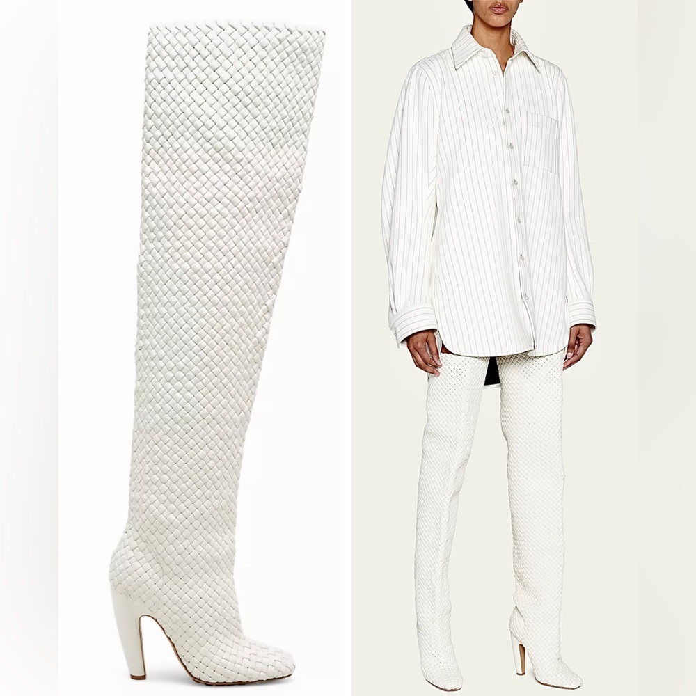 Bottega Veneta Canalazzo Woven Leather Over-the-Knee Intrecciato Boots